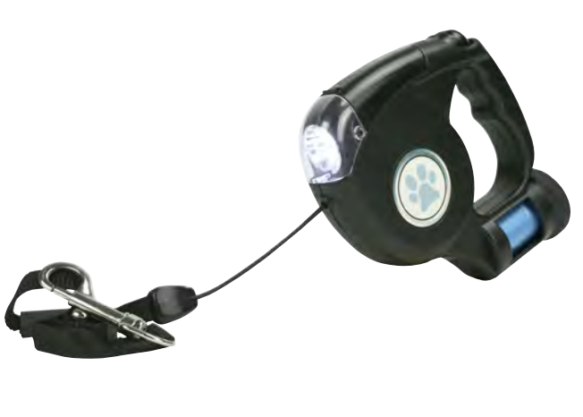 Zamibo Laisse Rétractable Distributeur & Lampe Noir 5m