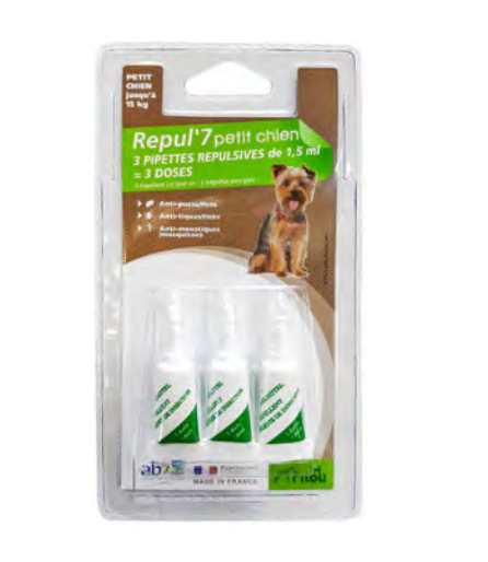 Pipettes Répulsives Antiparasitaire Petit Chien <15kg 3pcs 1,5ml