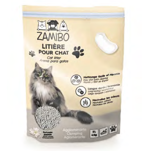 Zamibo Litière Agglomérante Jasmin 4kg 5l