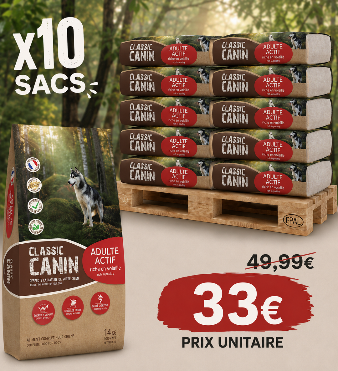 Classic Canin Adulte Actif 14kg (1 palette - 10 sacs)