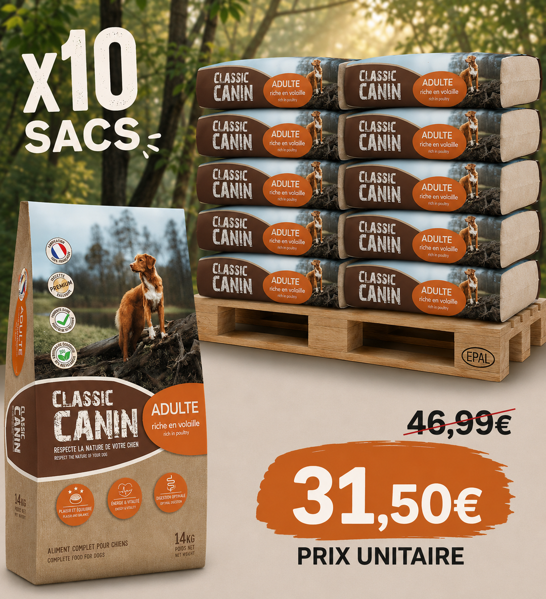 Classic Canin Adulte 14kg (1 palette - 10 sacs)