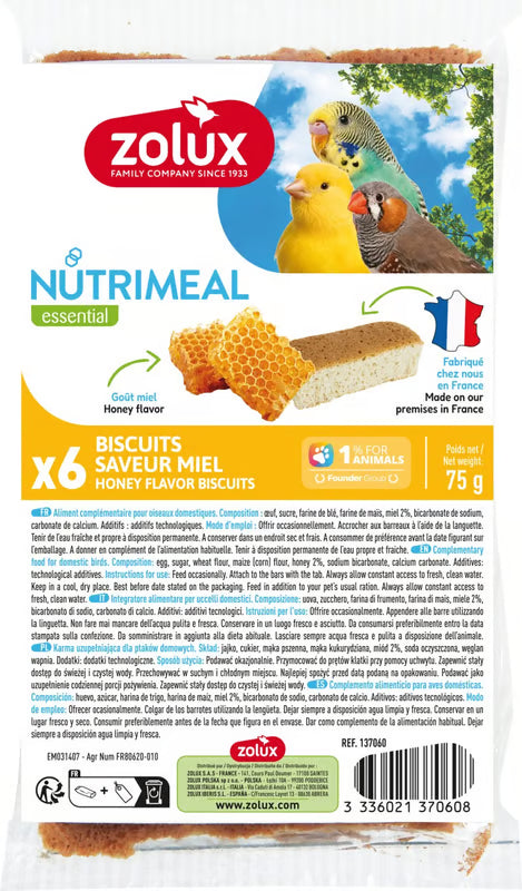 ZOLUX Biscuits Nutrimeal Saveur Miel 75g