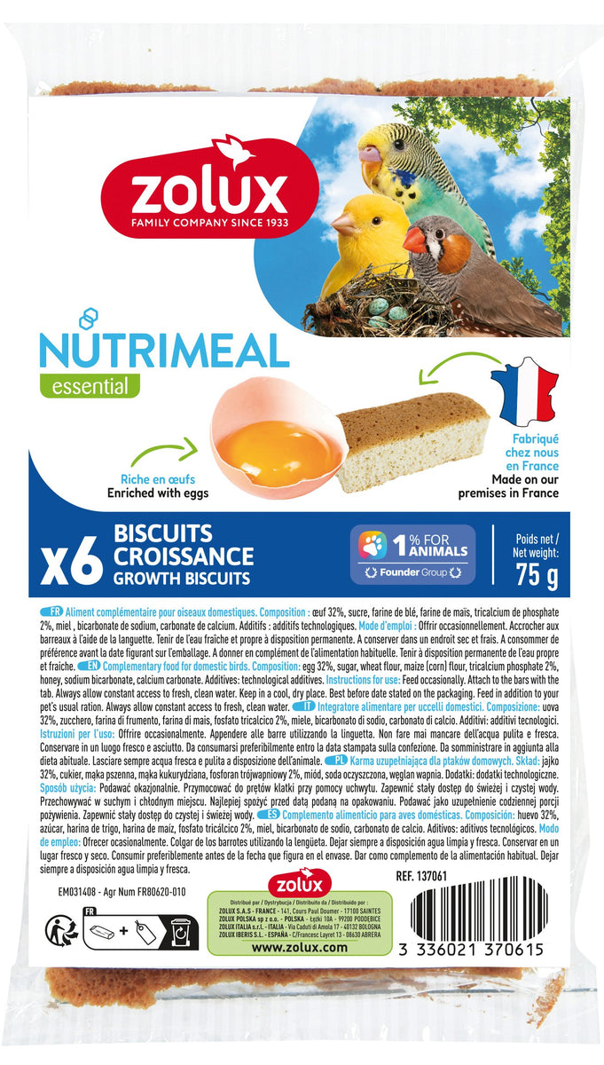 ZOLUX Biscuits Nutrimeal Croissance Oeuf 75g